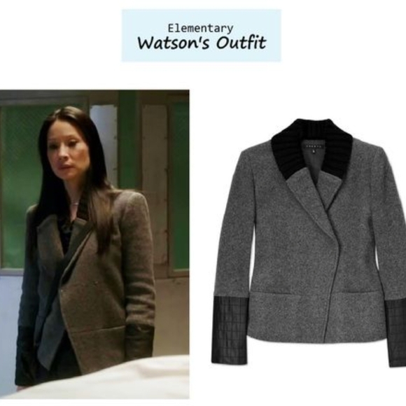 Theory Ponette Grey Wool Leather Jacket Outdoor Womens Size Medium - Picture 14 of 14